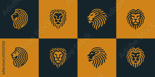 Icon Set Vector of 4 Mighty Lion Head Logos