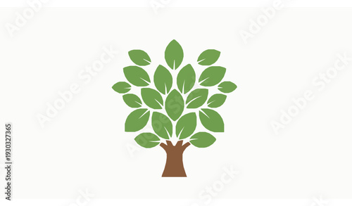Minimal Flat Green Tree With Leaves Icon – Modern Nature Symbol Vector Illustration Isolated on White Background