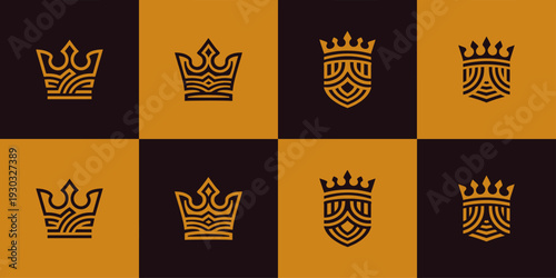 Icon Set Vector of 4 Royal Crown Logo Designs