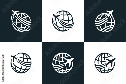 Icon Set Vector of 6 Global Travel and Aviation Symbols