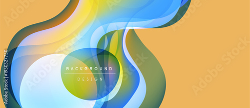 Abstract flowing shapes, vibrant colors, modern design. Background features layered translucent elements, creating dynamic visual effect.