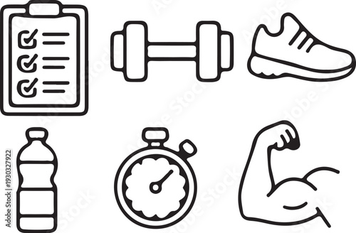 hand drawn fitness outline icon set vector illustration design collection 