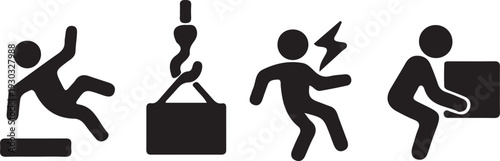 workplace safety hazard warning sign black icon set vector illustration 