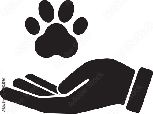 Hand holding a paw print icon for animal care