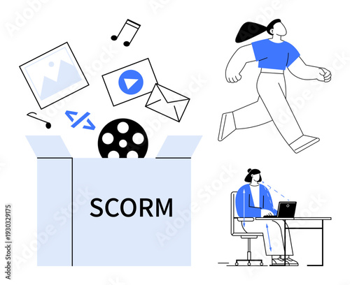 SCORM concept. SCORM enables interactive online education by packaging multimedia. SCORM ensures seamless e-learning integration with multimedia and interactive tools. For educational tech