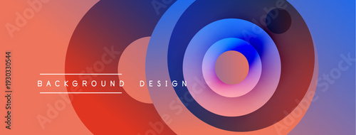 Abstract colorful circles create dynamic background. Gradient shades blend, forming modern design element. Visual appeal emphasized.