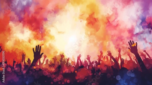 The background of the concert poster shows a music event filled with a large crowd of people who came to enjoy the concert. Generated AI Illastrations.