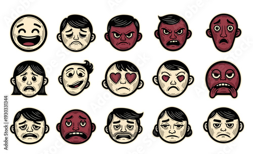 Set of cartoon emoticons depicting various facial expressions