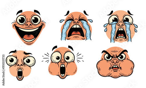 Cartoon emoticon faces depicting various exaggerated emotions