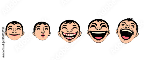 Set of Five Cartoon Faces Showing Different Expressions