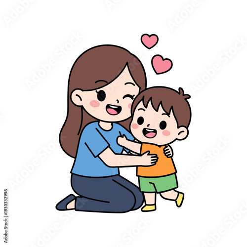 A joyful mother warmly embraces her happy child in a heartfelt moment of love and togetherness