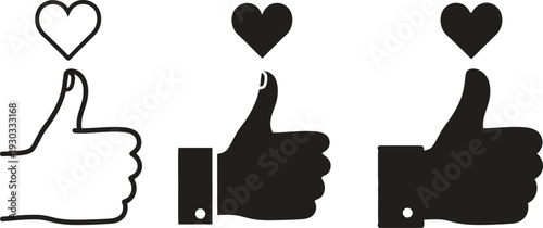 Thumbs up with hearts icons in different styles
