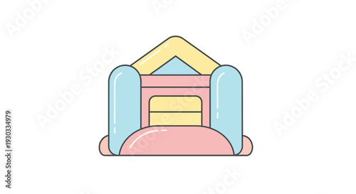A pastel-colored illustration of a bouncy castle, perfect for children's parties and outdoor fun.