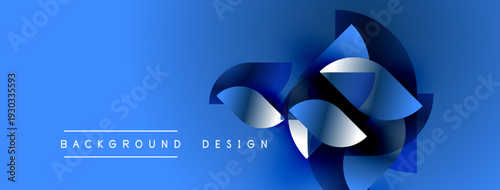 Abstract blue design features swirling shapes, gradients. Text reads background design below central element. Modern, clean aesthetic.