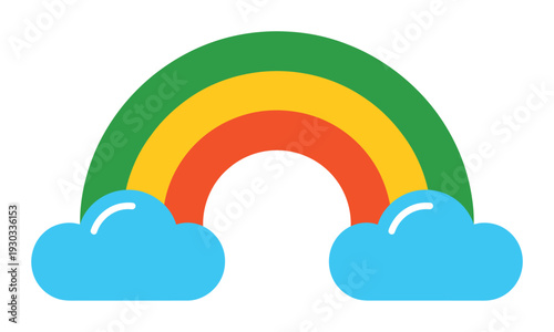 Simple Rainbow with Clouds Vibrant Colors on White Background