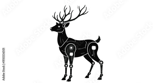 Majestic robotic deer with large antlers, a fusion of nature and technology.