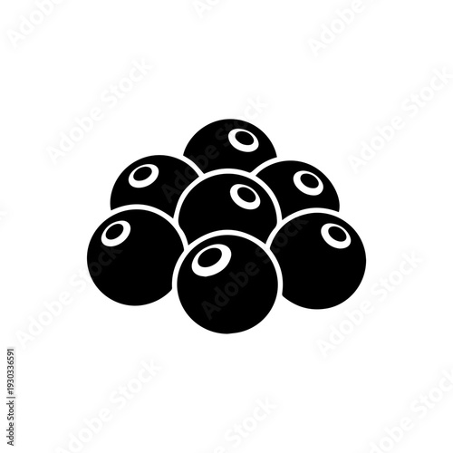 Black billiard balls arranged in a triangular rack formation on a plain background