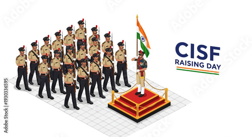 Indian Central Industrial Security Force personnel marching during CISF Raising Day parade ceremony in India
