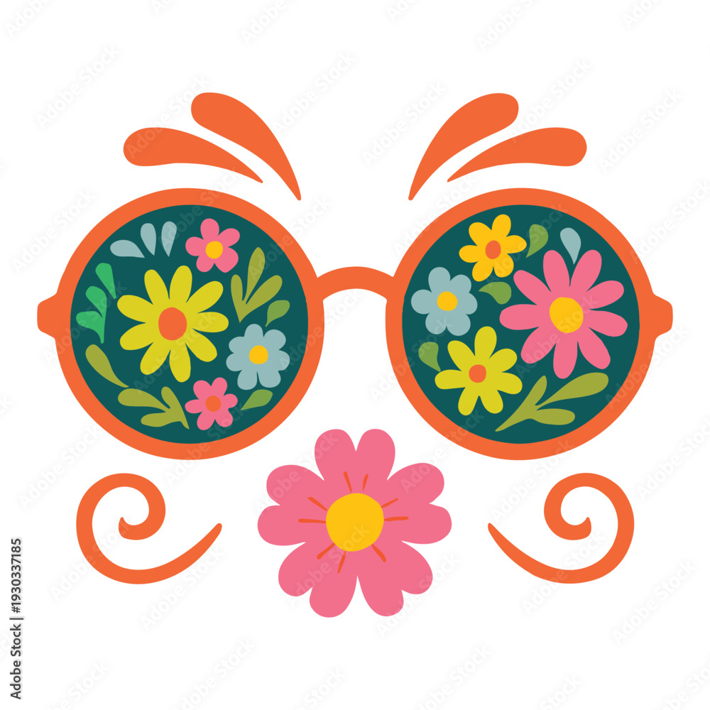 Obraz premium Flower Glasses Face illustration, Hippie Floral Design, Retro Floral Clipart, Boho Flower Power, Groovy Boho Hippie decoration 