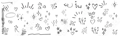 Hand drawn doodle elements, abstract symbols, and decorative line icon set. vector illustration 