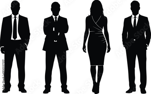 Business people silhouette set with confident men and woman in formal suits, corporate leadership team concept for professional, office and executive branding designBusiness people si