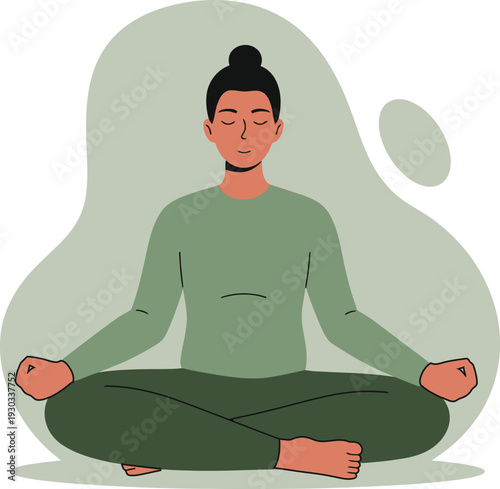 Woman Meditating in Lotus Pose Minimal Flat Illustration  
