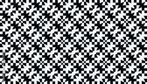 Modern high-contrast monochrome geometric pattern, abstract seamless background with circular and petal shapes