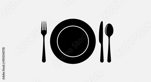 Dining Table Setting Icon – Plate Fork Spoon Silhouette Vector