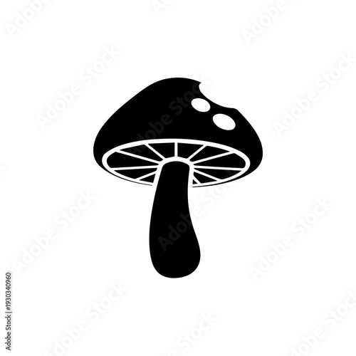 Black and white illustration of a stylized mushroom with a bicycle wheel embedded in its cap