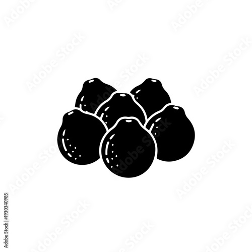 A cluster of blackberries depicted in a minimalist, black and white silhouette style.