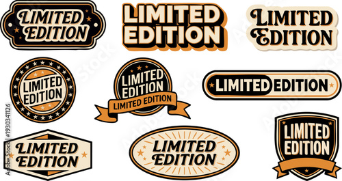 Set of 9 Limited Edition Badges and Labels Vector