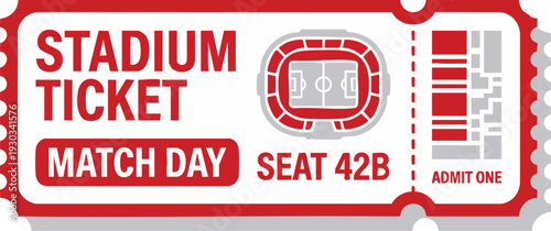Red Stadium Ticket Vector for Match Day with Seat 42B
