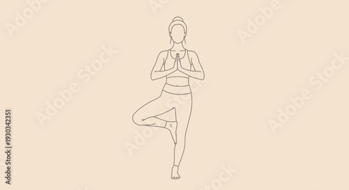 A woman practices yoga in a serene environment with a vector eps file reference.