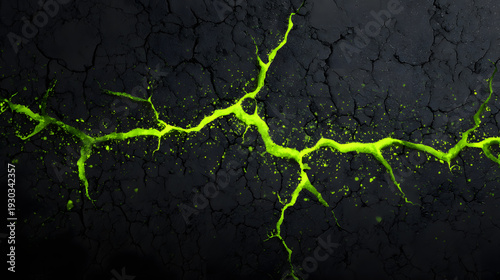 Minimal dark gray wallpaper with neon green glowing crack pattern