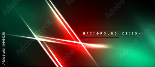Abstract background features vibrant red, green gradients. Diagonal lines create dynamic visual effect. Dark areas frame bright central section.