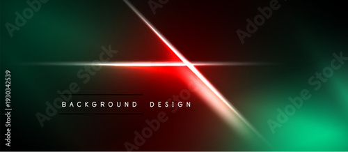 Abstract neon lights create dynamic gradient effect. Red, green hues blend with black background. Modern design element.