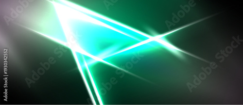 Abstract light streaks intersect, creating vibrant green, white glow. Dark background emphasizes bright energy, dynamic composition.