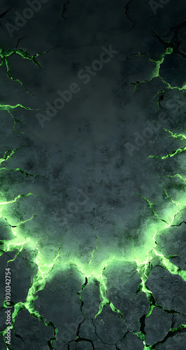 Minimal dark gray wallpaper with neon green glowing crack pattern