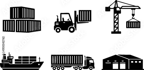Set of 6 Logistics and Shipping Icons Vector