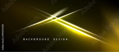 Abstract golden lines intersect black space. Bright glow creates dynamic visual effect. Text reads background design.