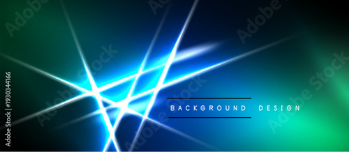 Dark background features vibrant blue light streaks. Gradient teal hues create dynamic visual effect. Text reads background design.