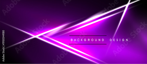 Vibrant purple background features glowing neon lines. Diagonal streaks intersect creating dynamic visual effect. Modern design element.