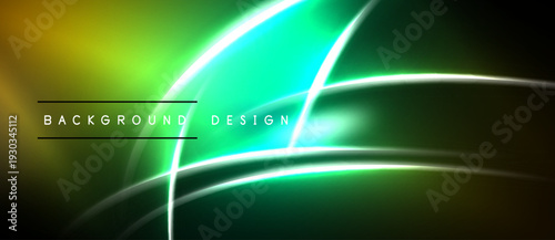 Abstract neon lines create vibrant green, yellow gradients. Modern design suggests energy, motion, futuristic aesthetic.