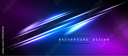 Abstract background features vibrant blue, purple gradients. Diagonal light streaks create dynamic visual effect. Minimalist text reads background design.