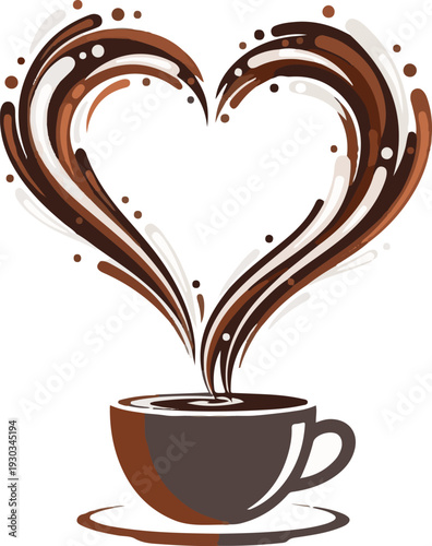 A heart-shaped coffee steam rising from a brown cup