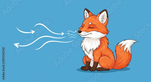 A vector eps illustration of a sick fox sneezing with arrows.