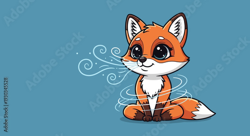Adorable cartoon fox illustration, vector eps file reference, sitting calmly with swirling patterns
