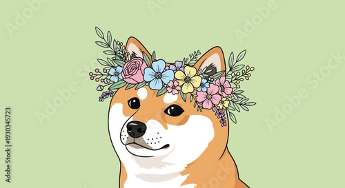A dog wearing a floral crown in a vector eps illustration