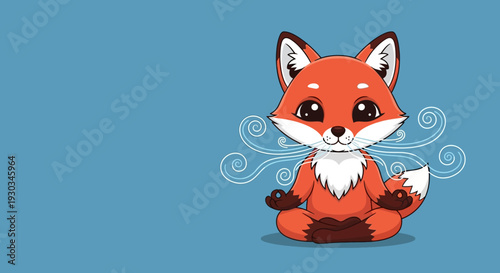 A cartoon fox meditates in lotus position, vector eps file reference available