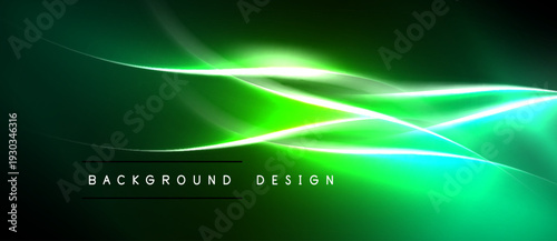 Abstract green background. Flowing lines create dynamic visual effect. Modern design elements suggest energy, motion, technology.